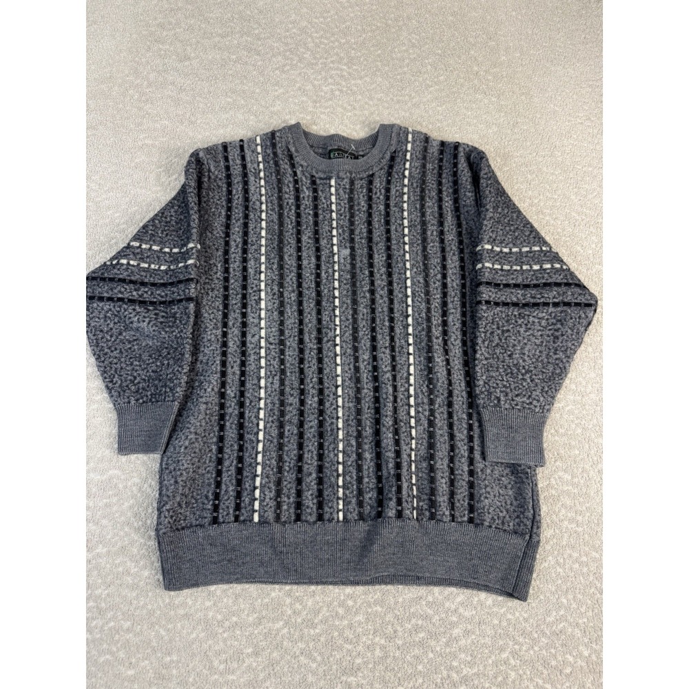 Barisal‎ Aran Jumper Mens Size M Charcoal Grey Wool Knit Pullover Striped